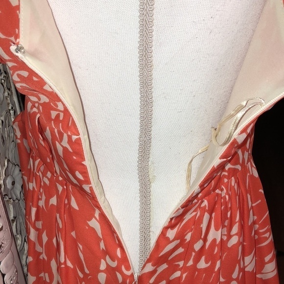 Lauren Conrad Orange and Cream Graphic Strap Front Tie Empire Cut Dress Size 2 - Picture 9 of 14